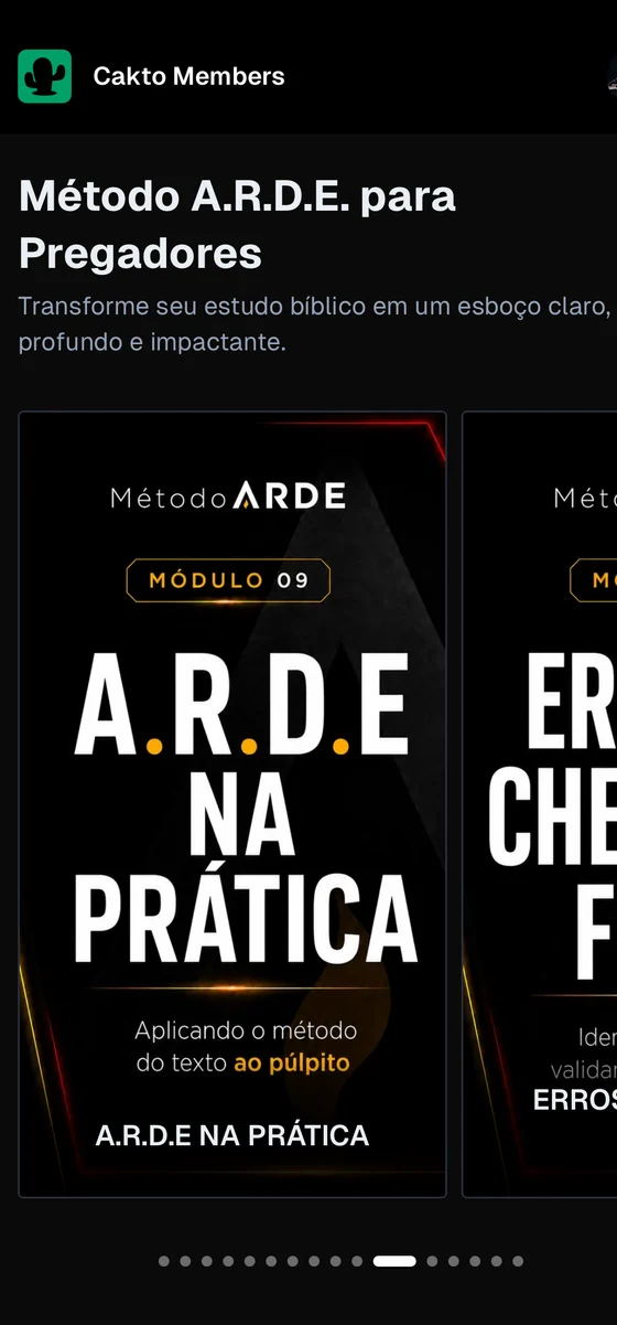 Área de membros do Método A.R.D.E. no celular, com o módulo A.R.D.E. na prática