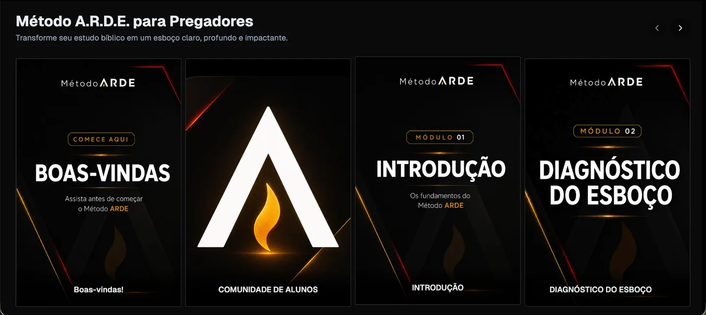 Área de membros do Método A.R.D.E. no computador, com os módulos de boas-vindas, introdução e diagnóstico do esboço