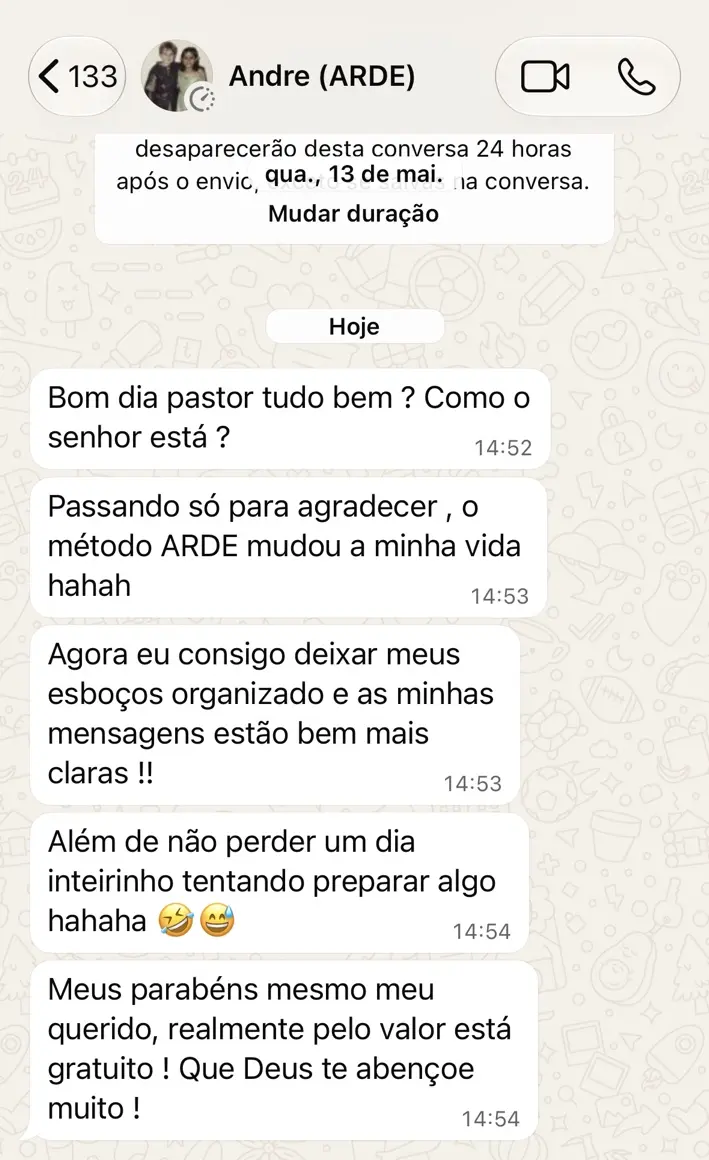 Conversa com André sobre esboços mais organizados e mensagens mais claras