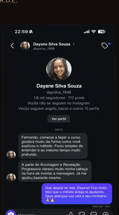 Print original do depoimento de Dayane Silva Souza