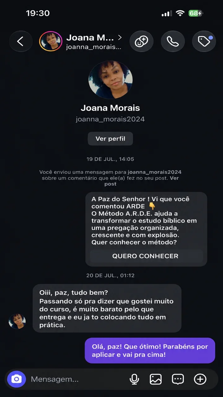 Print original do depoimento de Joana Morais